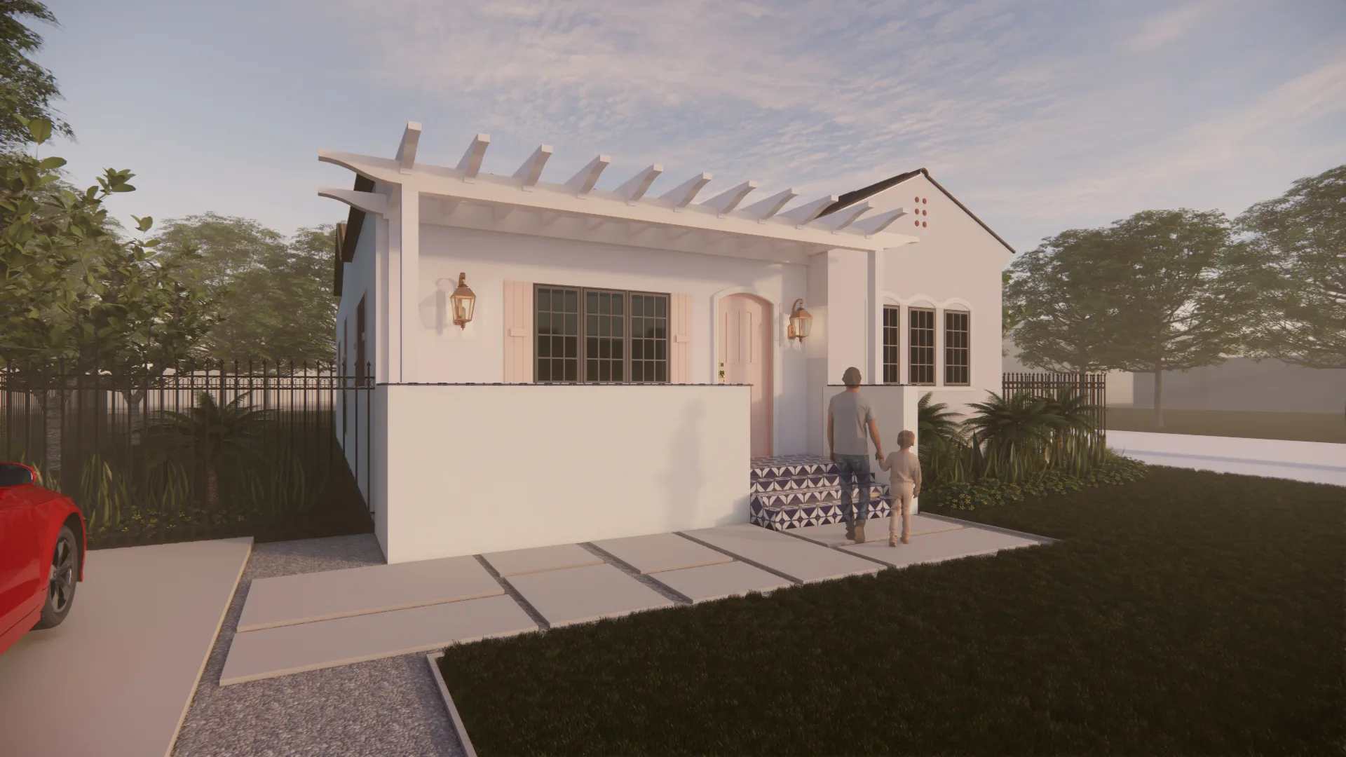 Cutler Bay Residence — angled view of renovated entry and pergola